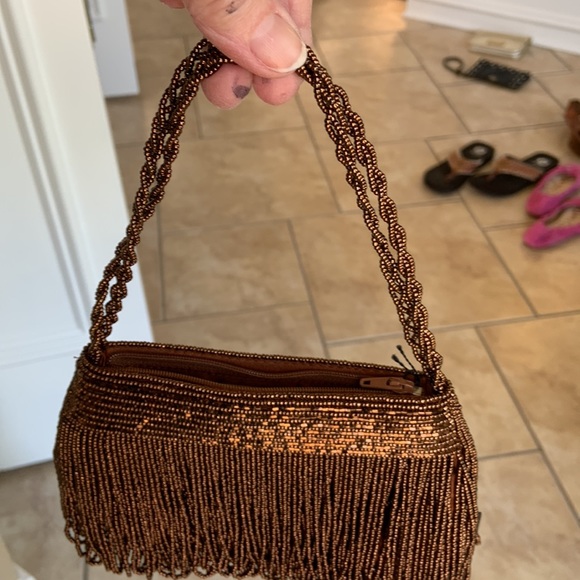 NWT Inge Christopher Brown Copper Beaded Small Evening Purse - Picture 4 of 8
